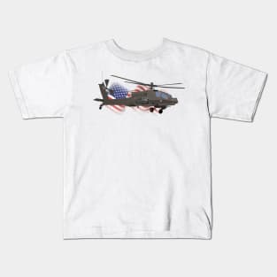 AH-64 Apache Helicopter with American Flag Kids T-Shirt